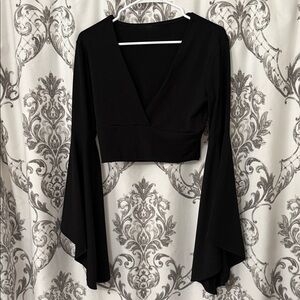 Black Cropped Bell Sleeve Top